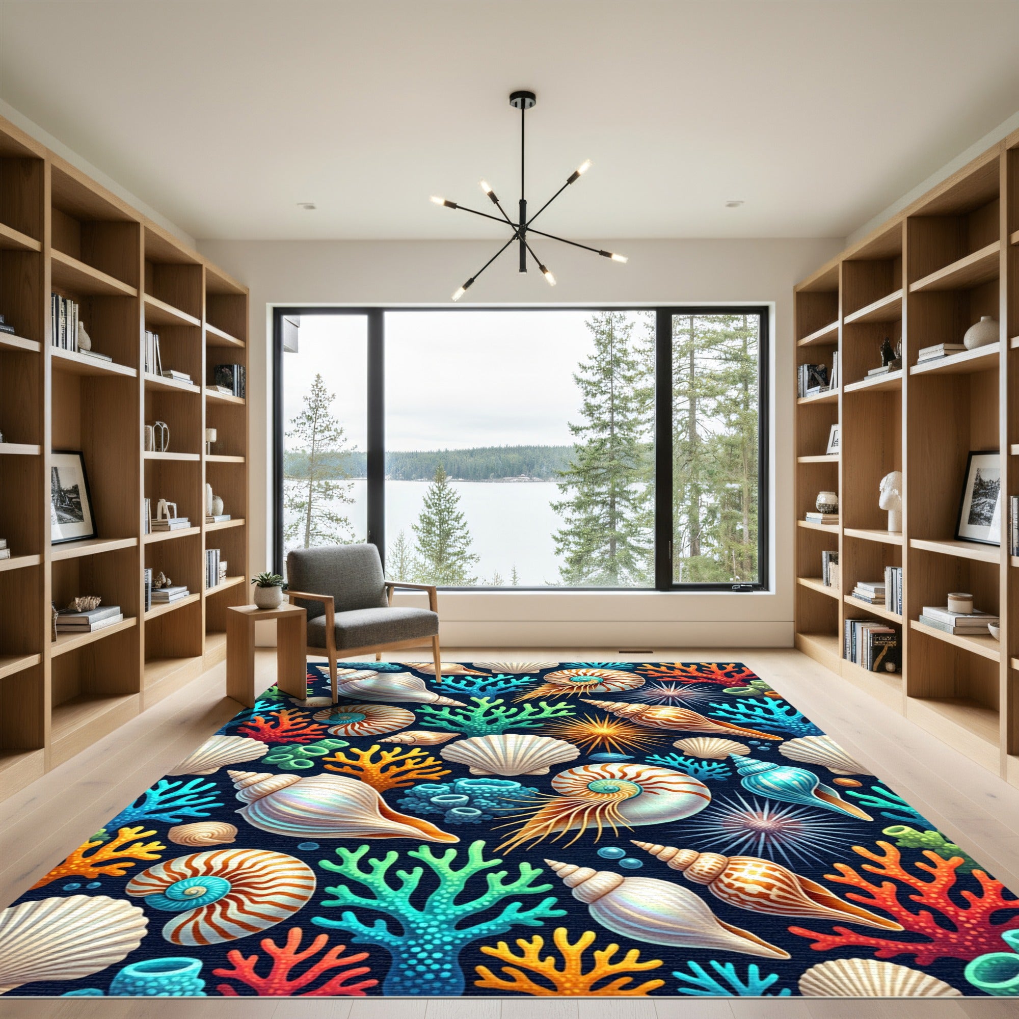 Vibrant Oceanic Coral Reef Nautical Seashell Rug