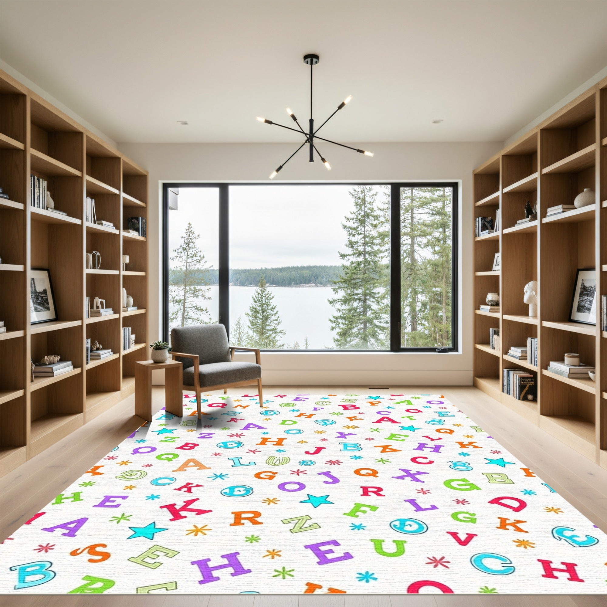 Colorful Alphabet Scattered Stars Rug