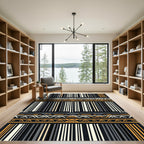 Tribal Black Orange Geometric Stripes Rug
