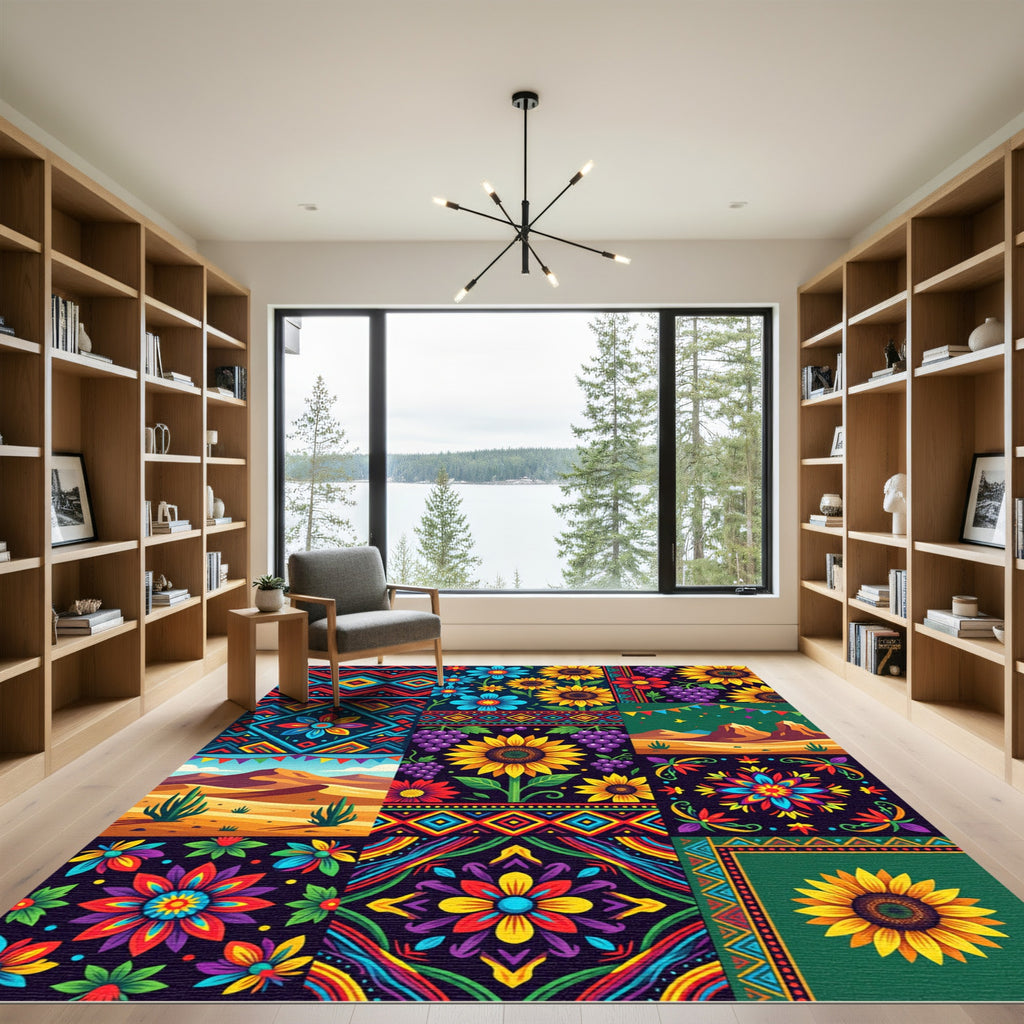 Vibrant Fiesta Floral Mosaic Rug