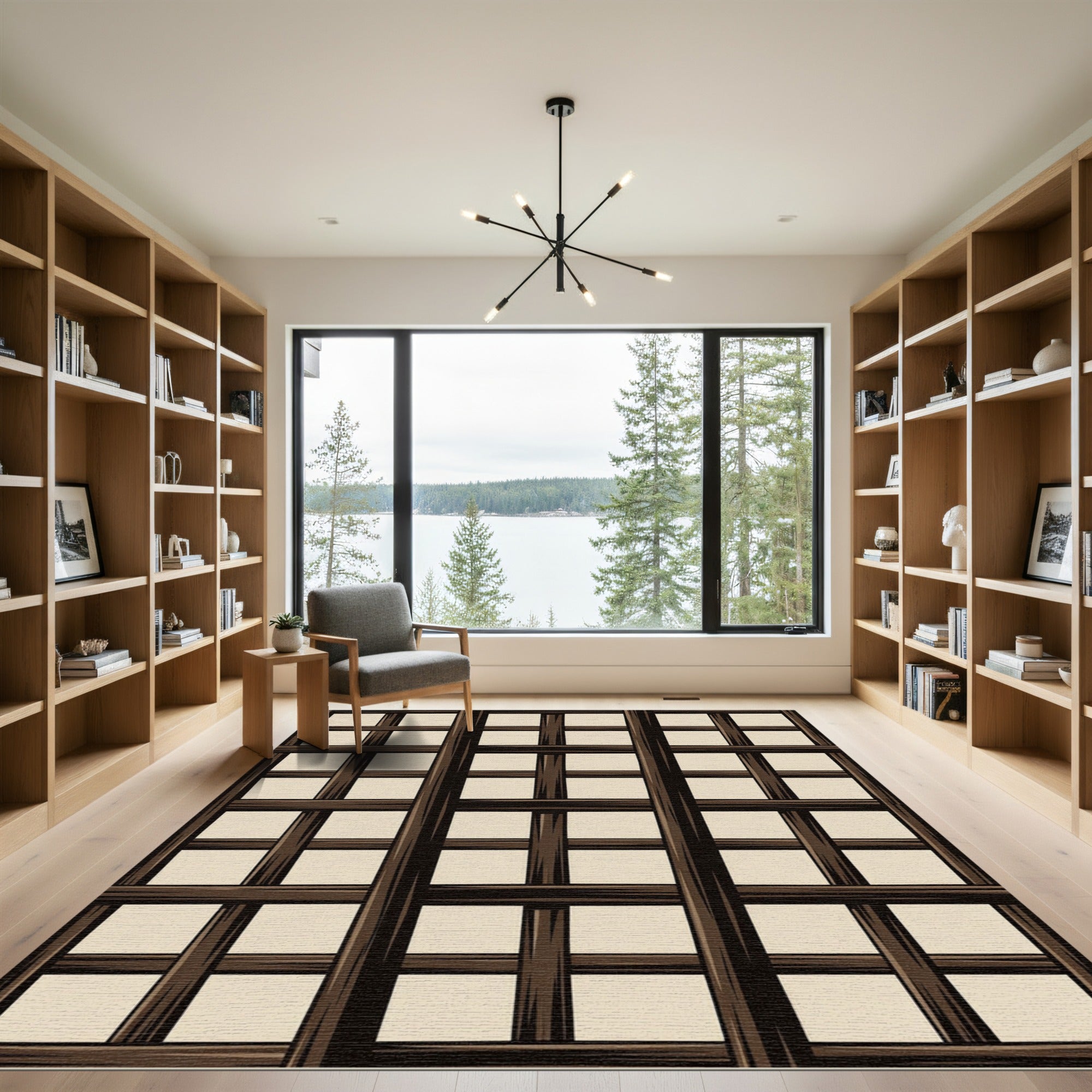 Dark Wood Window Pane Rug