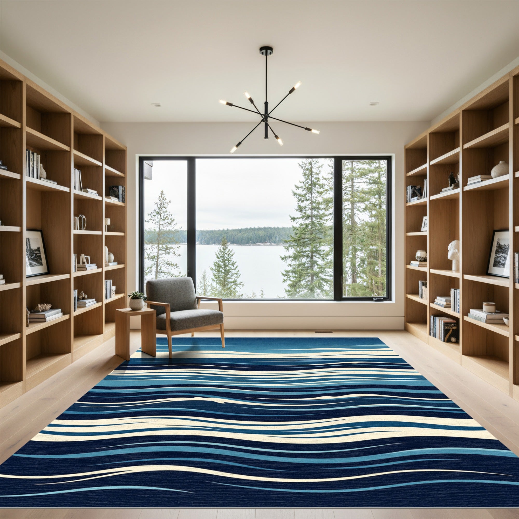 Deep Blue Ocean Abstract Wave Rug