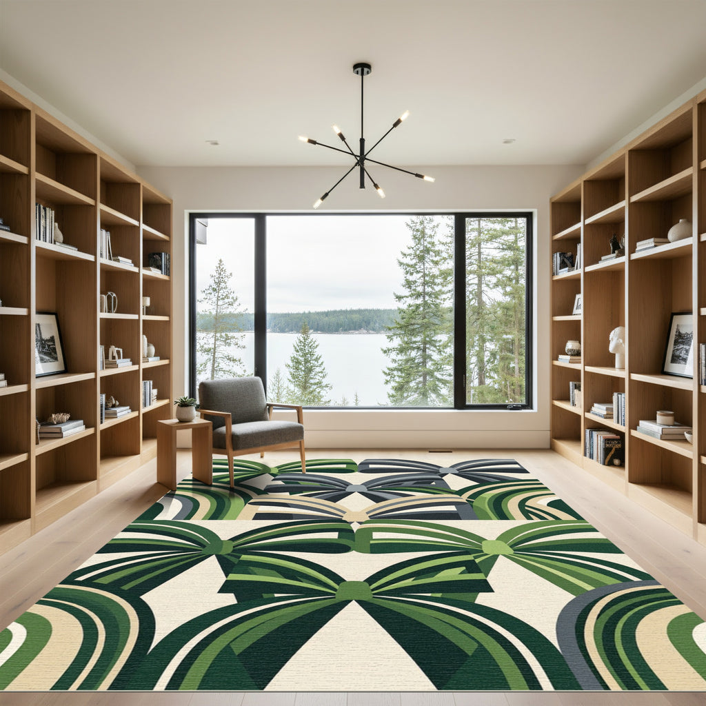 Botanical Green Geometric Ribbon Arch Rug