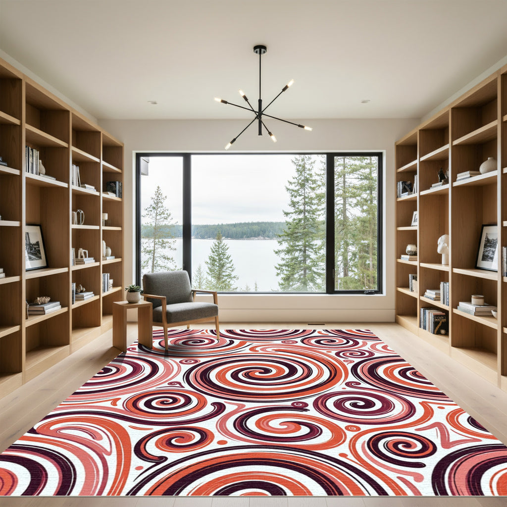 Crimson And Coral Swirl Rug