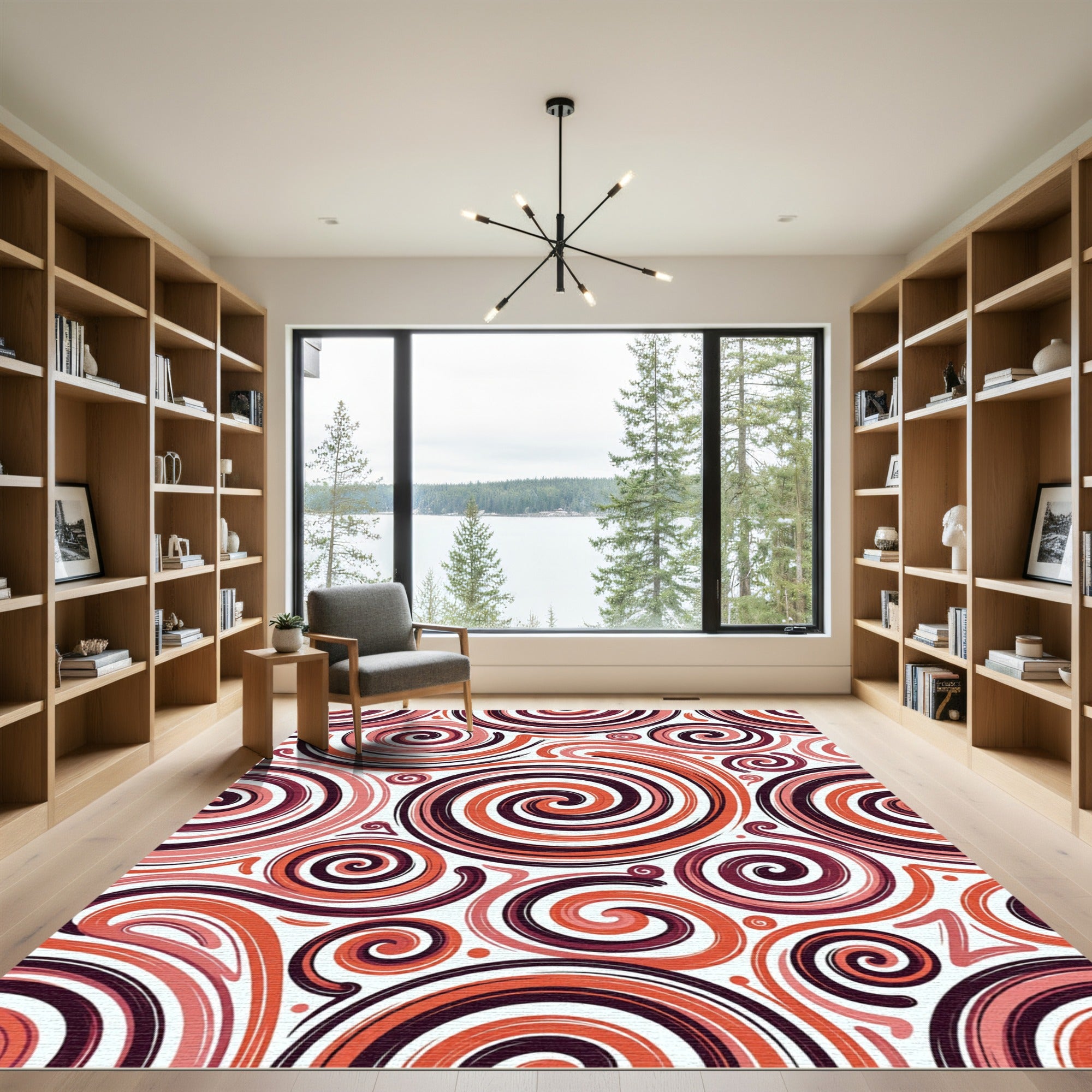Crimson And Coral Swirl Rug