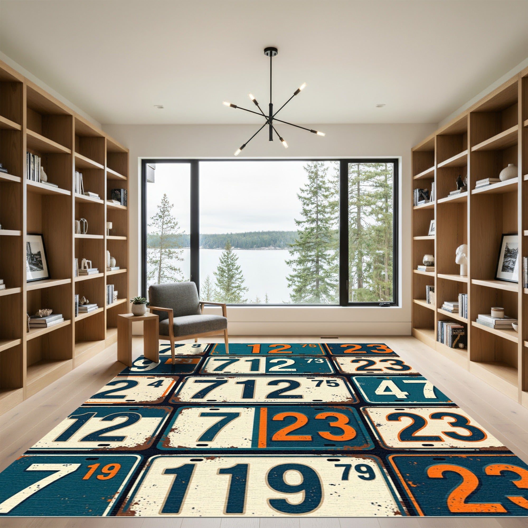 Vintage Retro License Plate Grid Art Rug