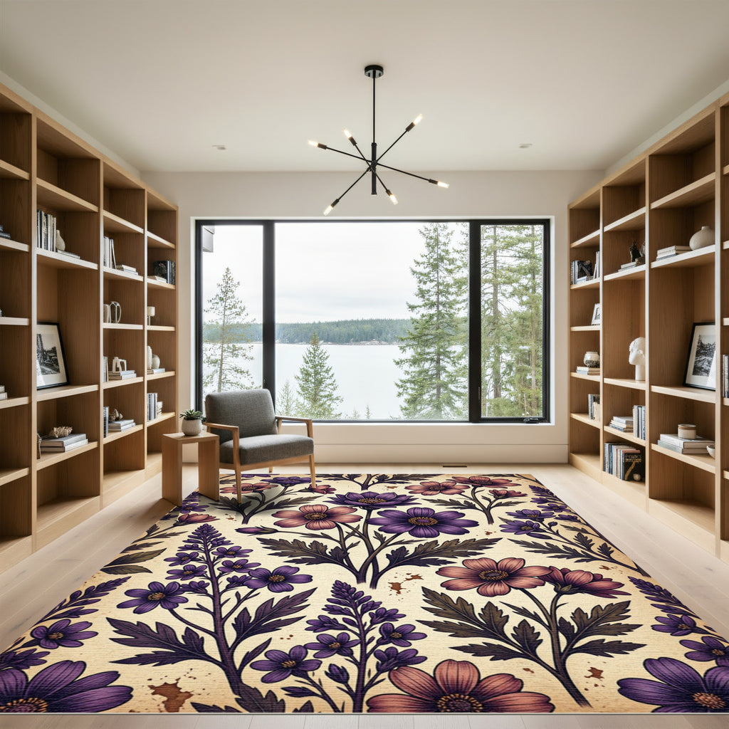 Antique Purple Floral Botanical Meadow Rug