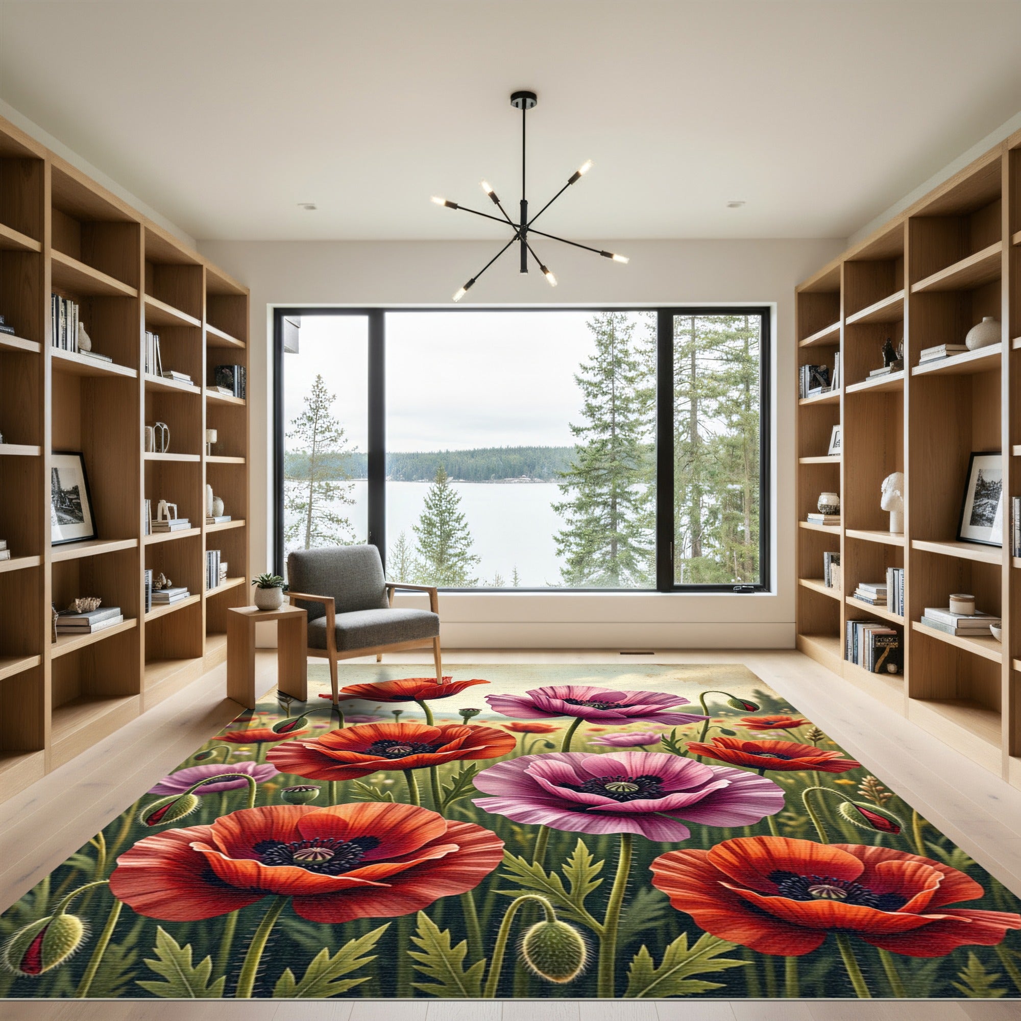 Vibrant Red and Purple Poppies Meadow Rug