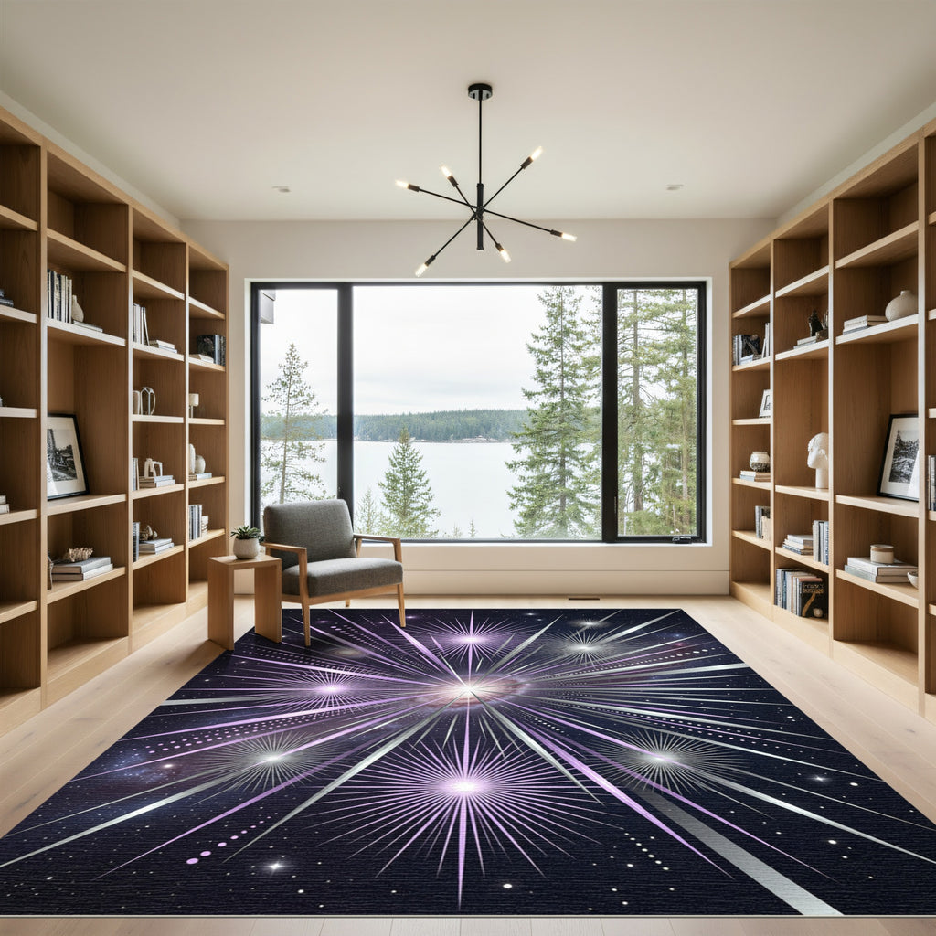Radiant Purple Silver Galactic Starburst Rug