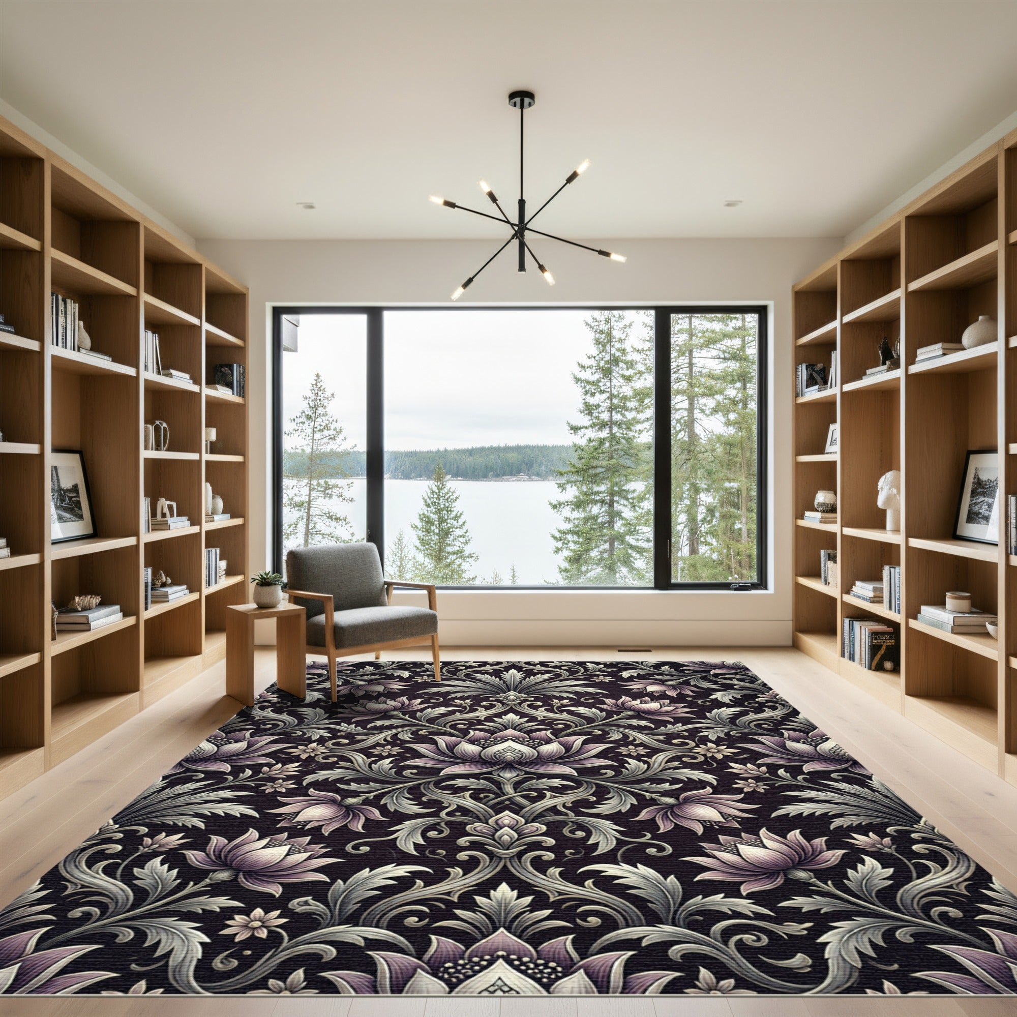 Elegant Plum Floral Damask Rug