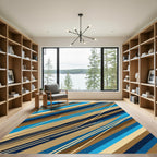 Modern Blue and Gold Abstract Stripe Rug