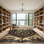 Vintage Nautical Compass and Ship Mariner Rug