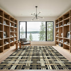 Neutral Earth Tone Woven Basket Grid Rug