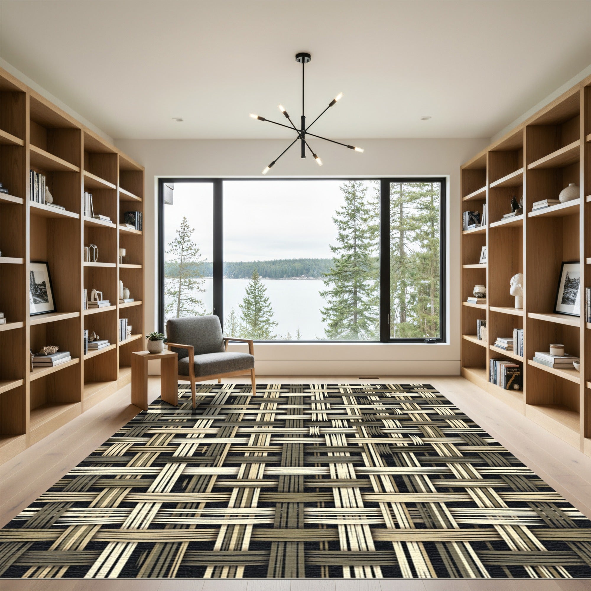 Neutral Earth Tone Woven Basket Grid Rug