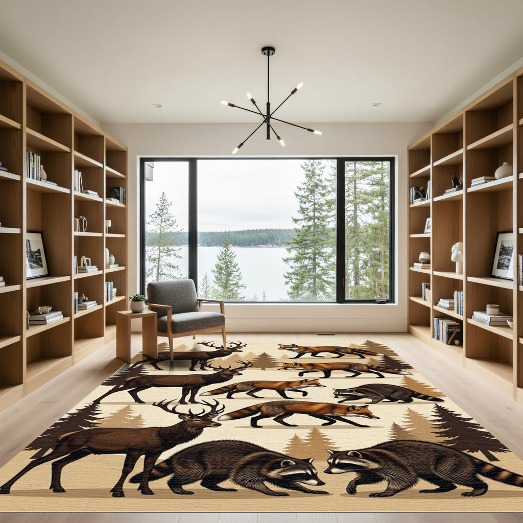 Rustic Forest Wildlife Animal Scene Rug