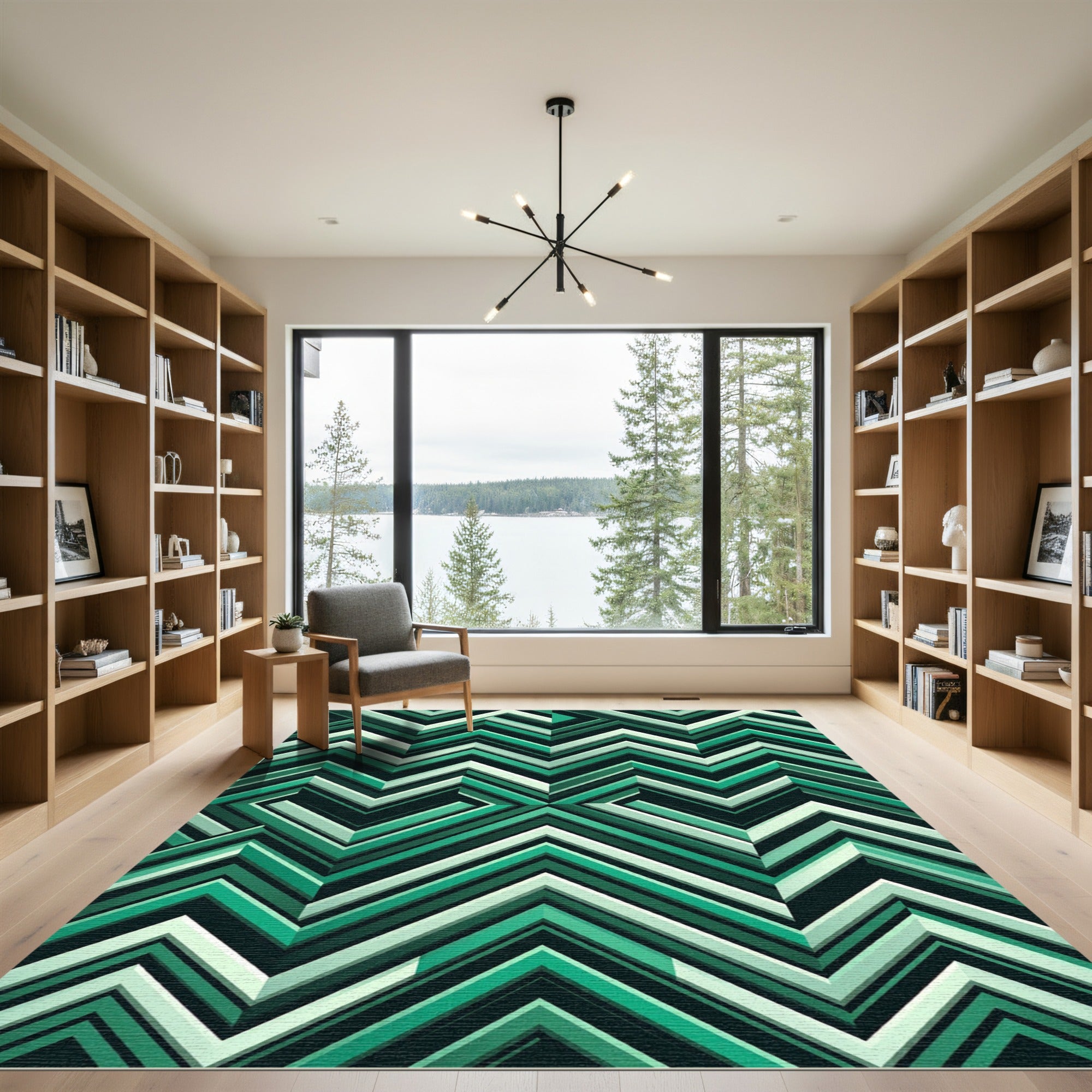 Modern Teal Chevron Geometric Rug