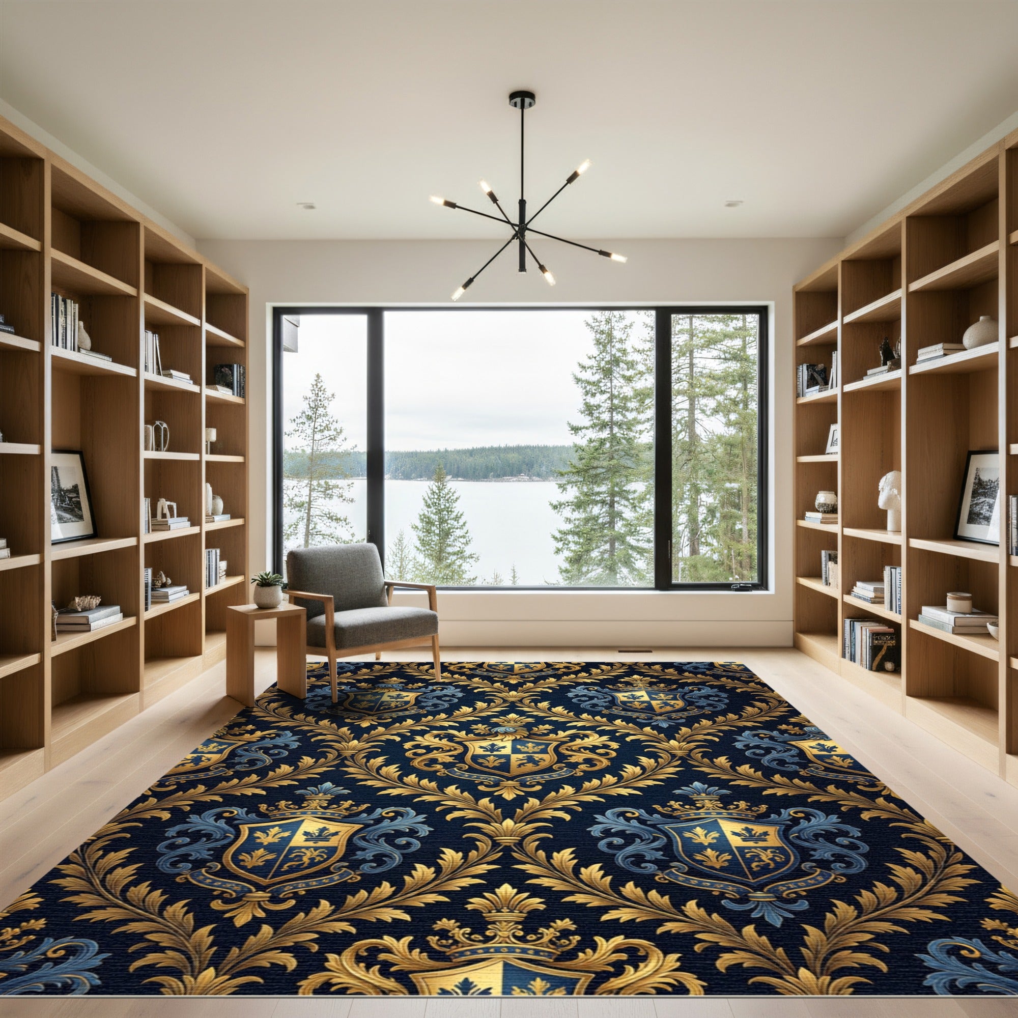 Royal Gothic Gold Blue Crest Rug