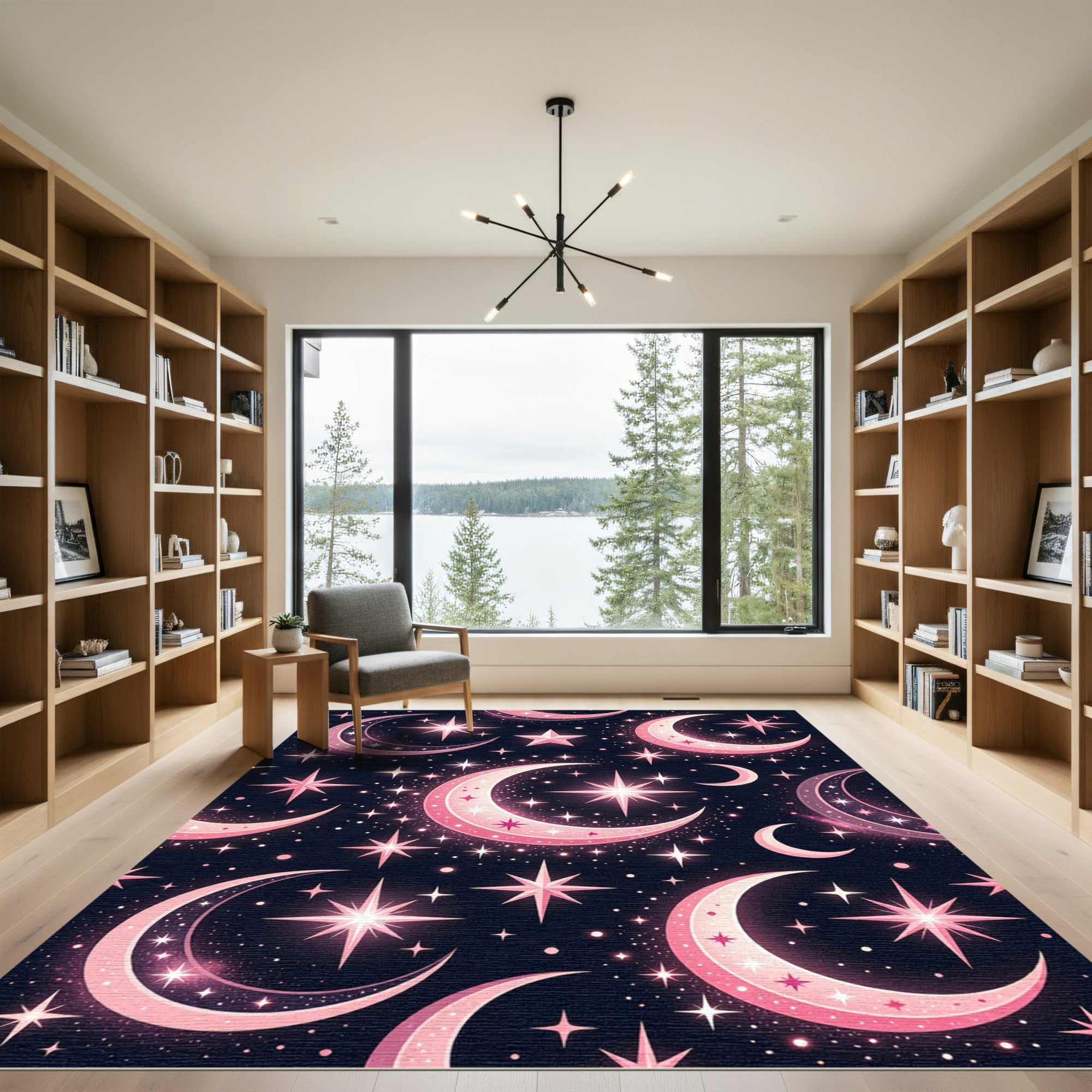 Celestial Pink Moons Starry Night Rug