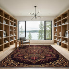 Crimson Gold Floral Mandala Rug
