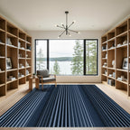 Modern Navy Blue Vertical Ribbed Rug