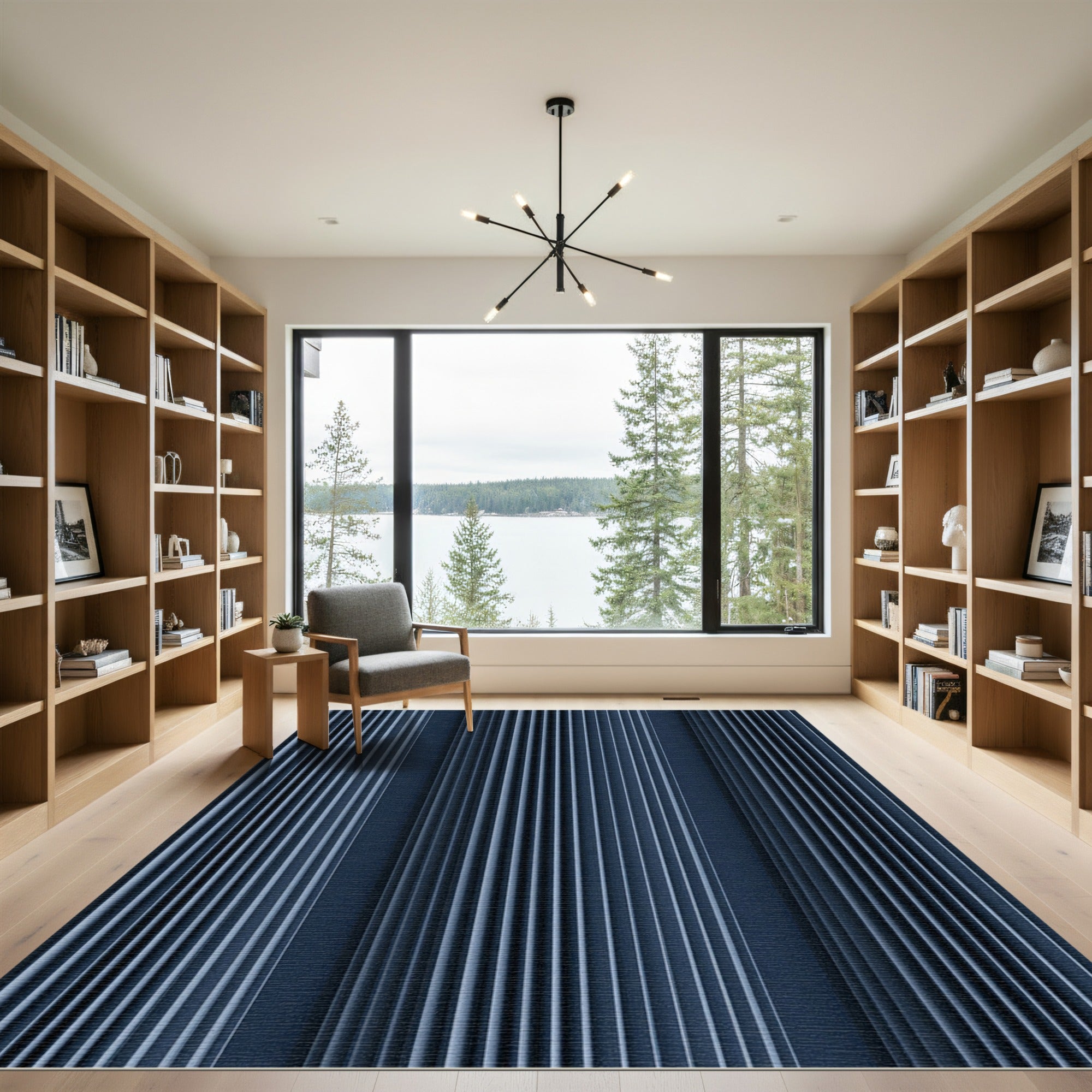 Modern Navy Blue Vertical Ribbed Rug