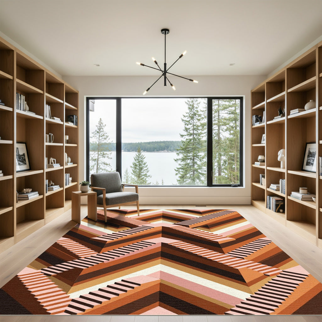 Geometric Staircase Terracotta Striped Rug