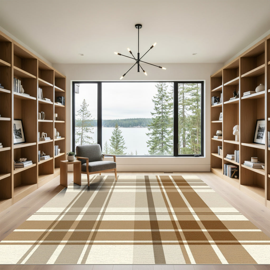 Classic Earthy Beige Plaid Check Rug