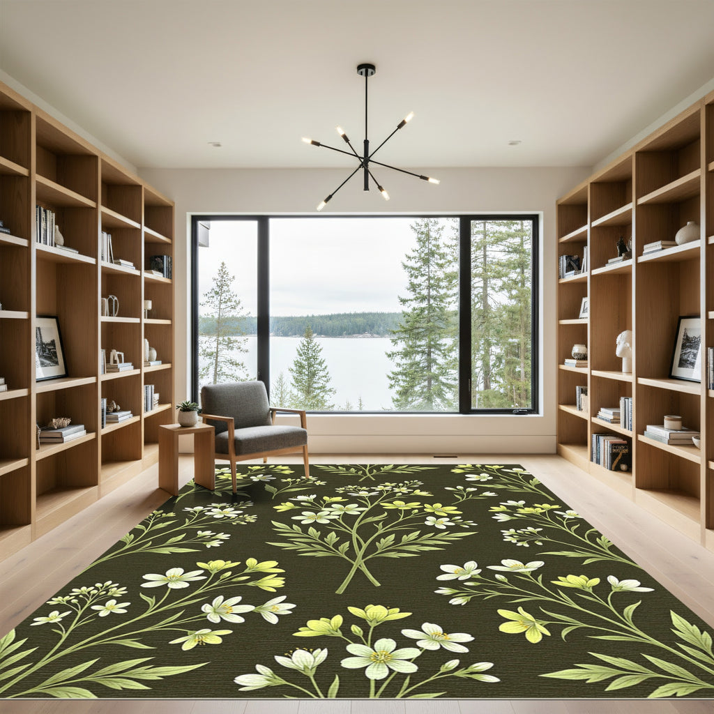 Delicate White Yellow Floral Branches Rug
