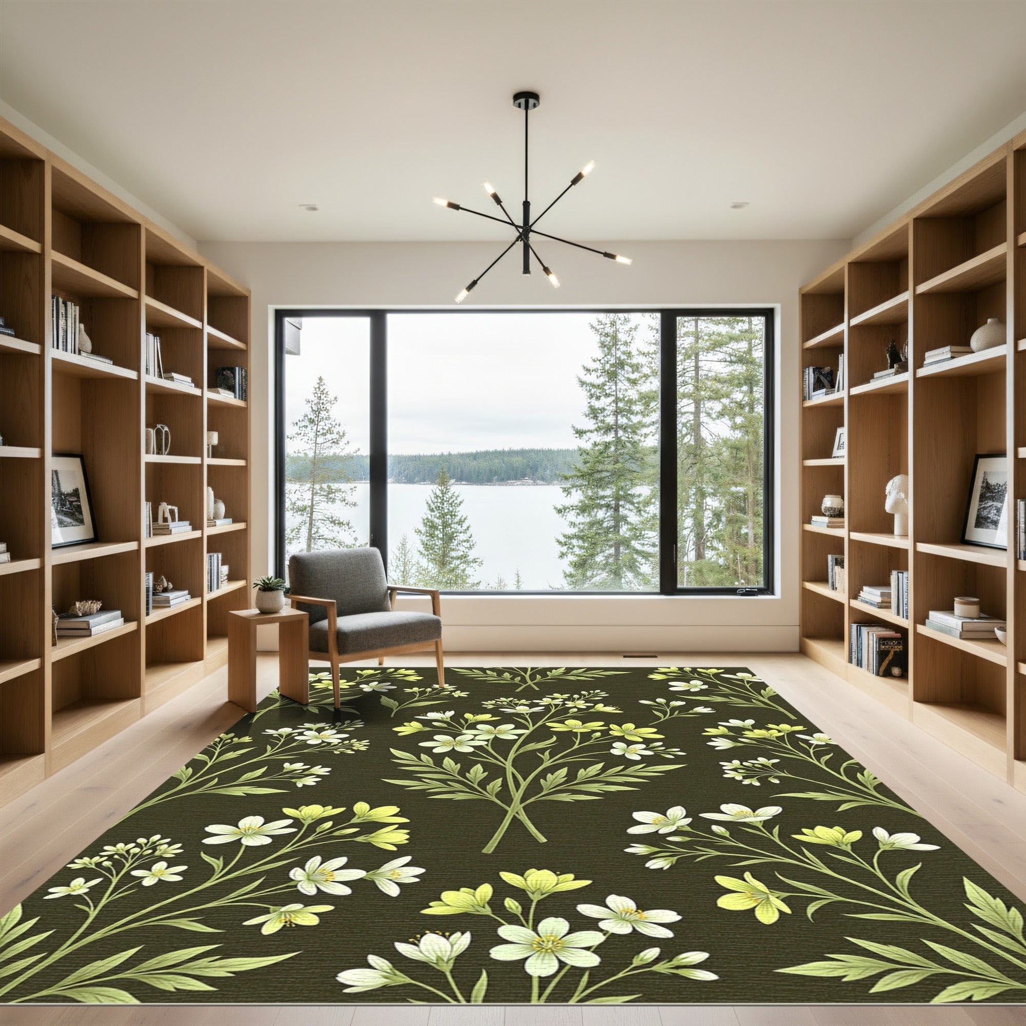 Delicate White Yellow Floral Branches Rug