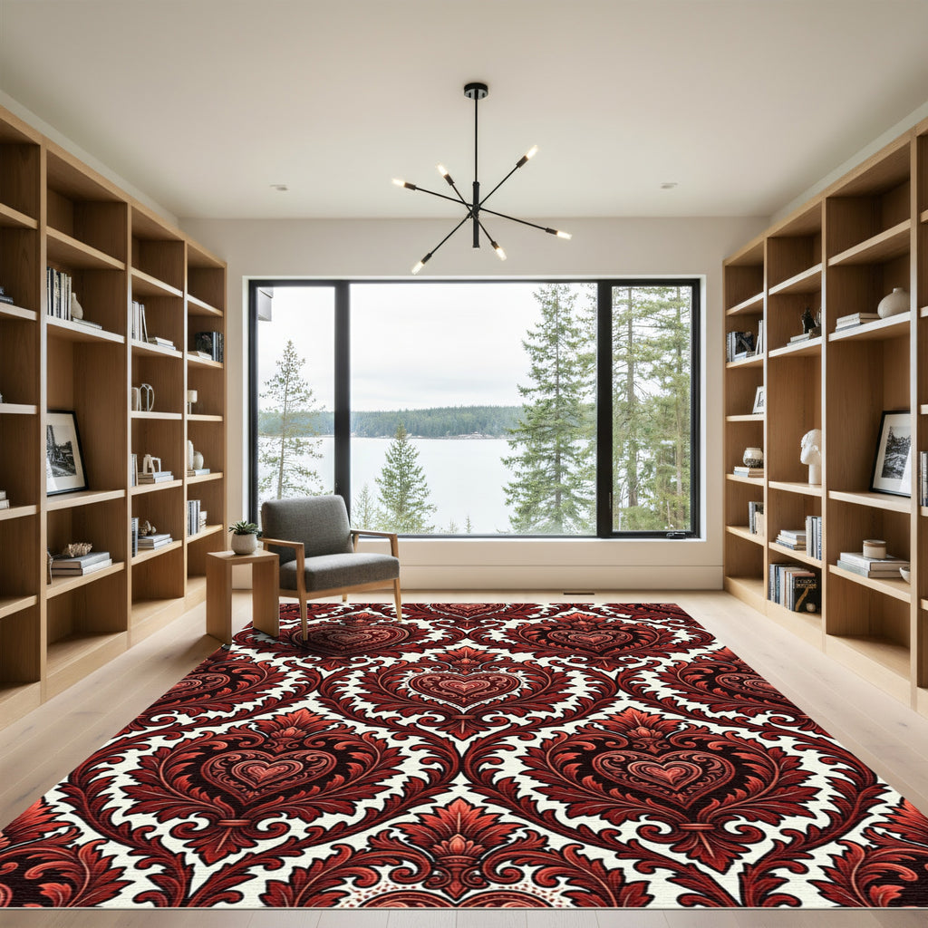 Victorian Crimson Heart Damask Rug