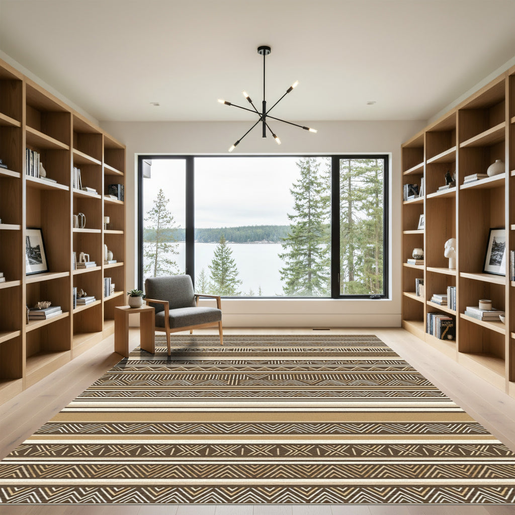 Earthy Abstract Geometric Horizontal Bands Rug