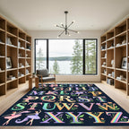 Whimsical Floral Ballerina Alphabet Rainbow Typography Rug