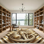 Golden Art Deco Cat Radiating Geometric Lines Rug