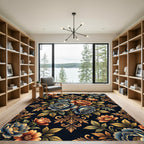 Royal Blue Orange Floral Acanthus Rug