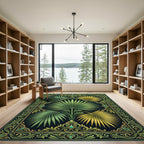 Emerald Green Tropical Palm Leaf Frame Rug