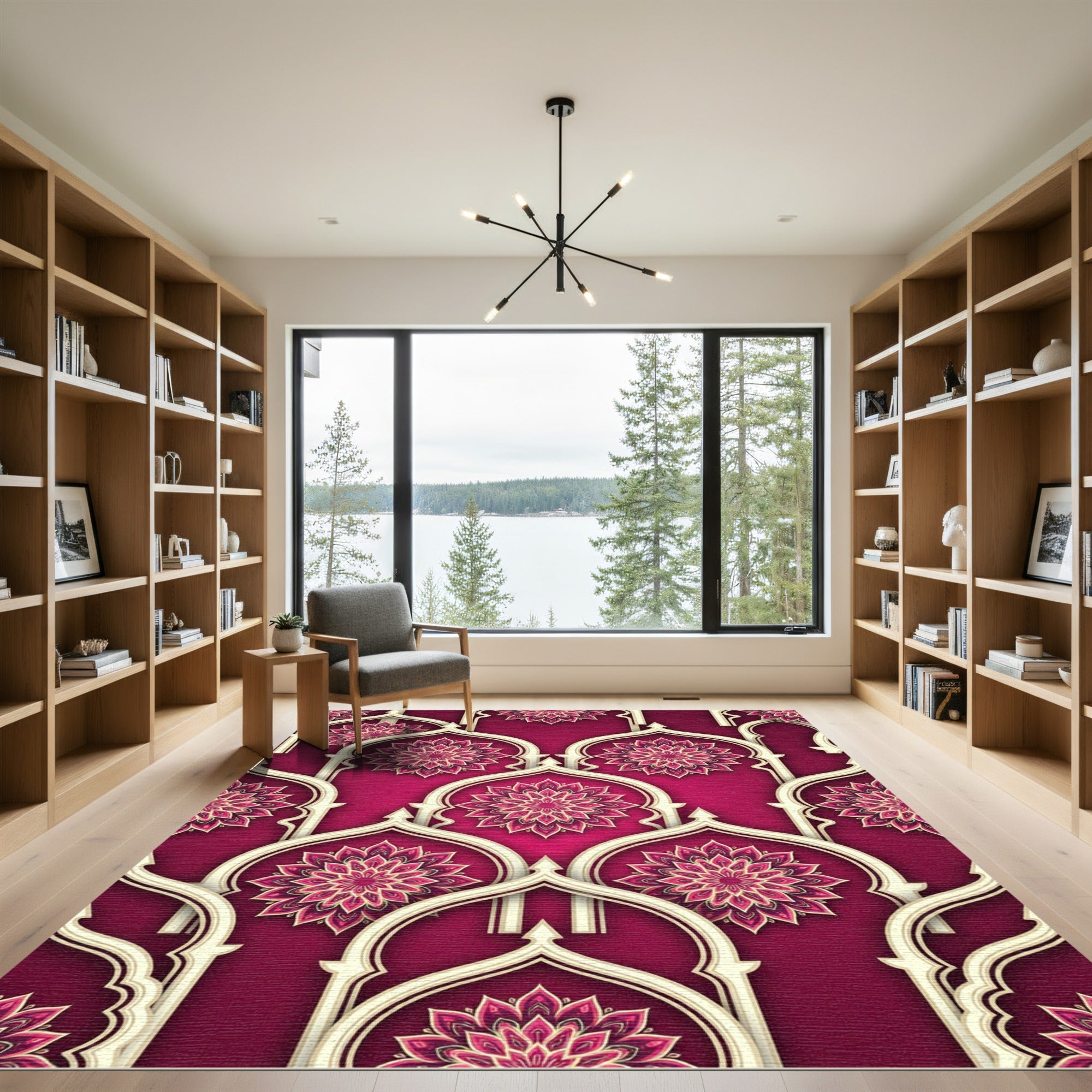 Magenta Floral Mandala Arched Lattice Rug