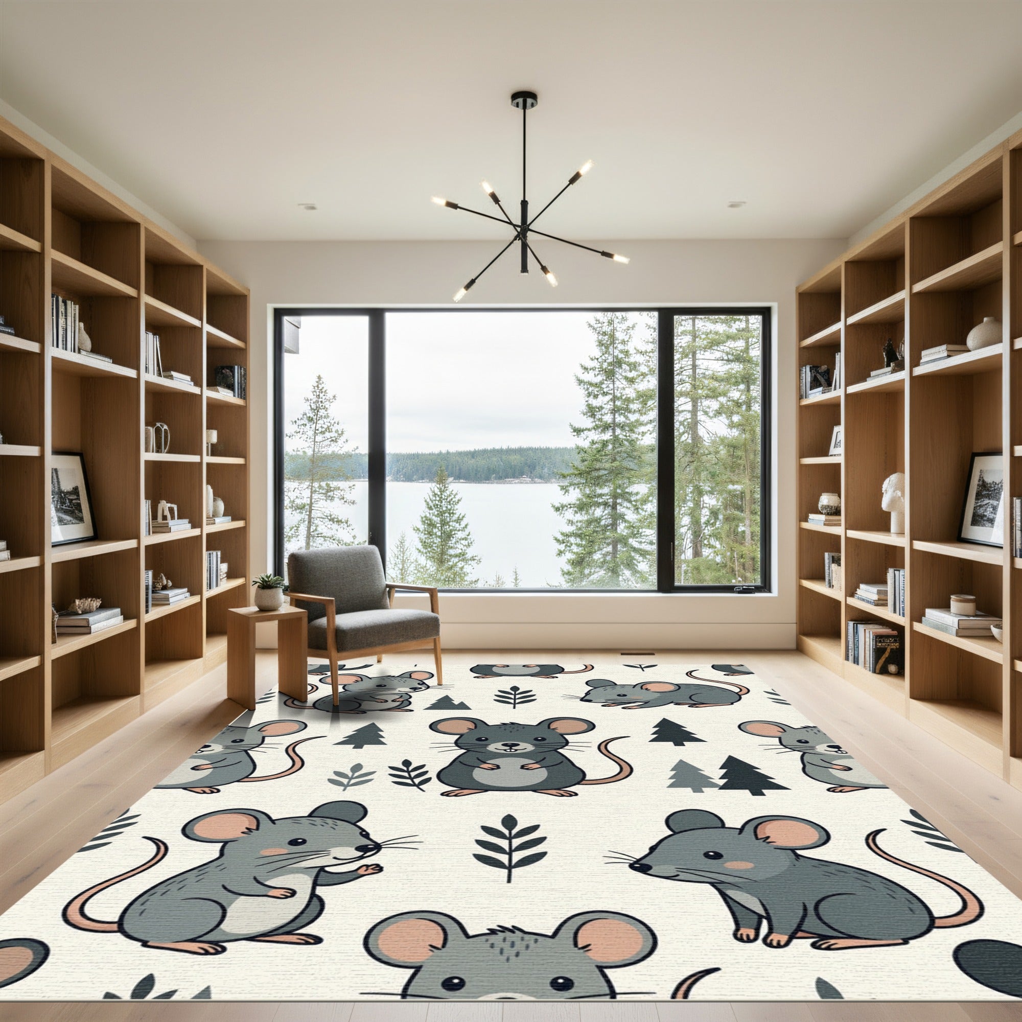 Adorable Gray Woodland Mouse Forest Rug