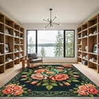 Elegant Peach Rose Cabbage Botanical Art Rug