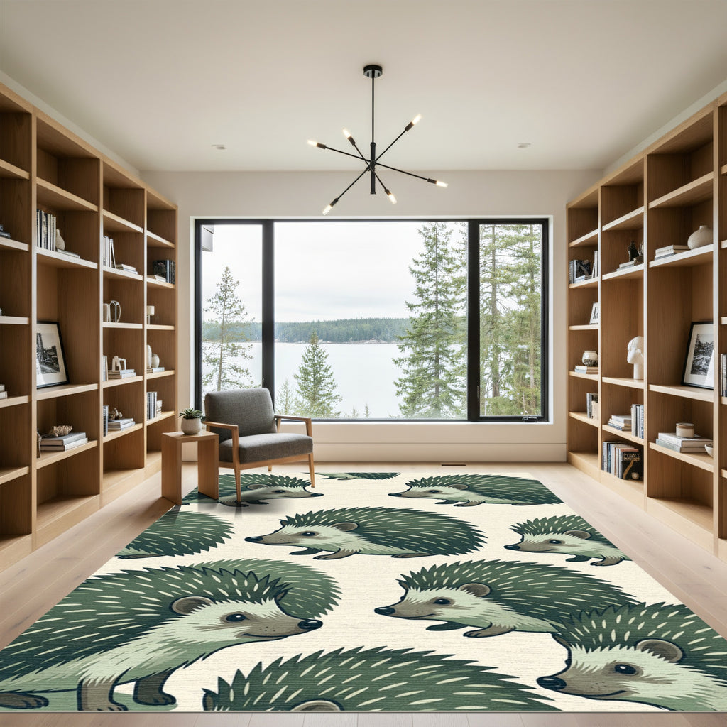 Whimsical Sage Green Hedgehog Flora Rug