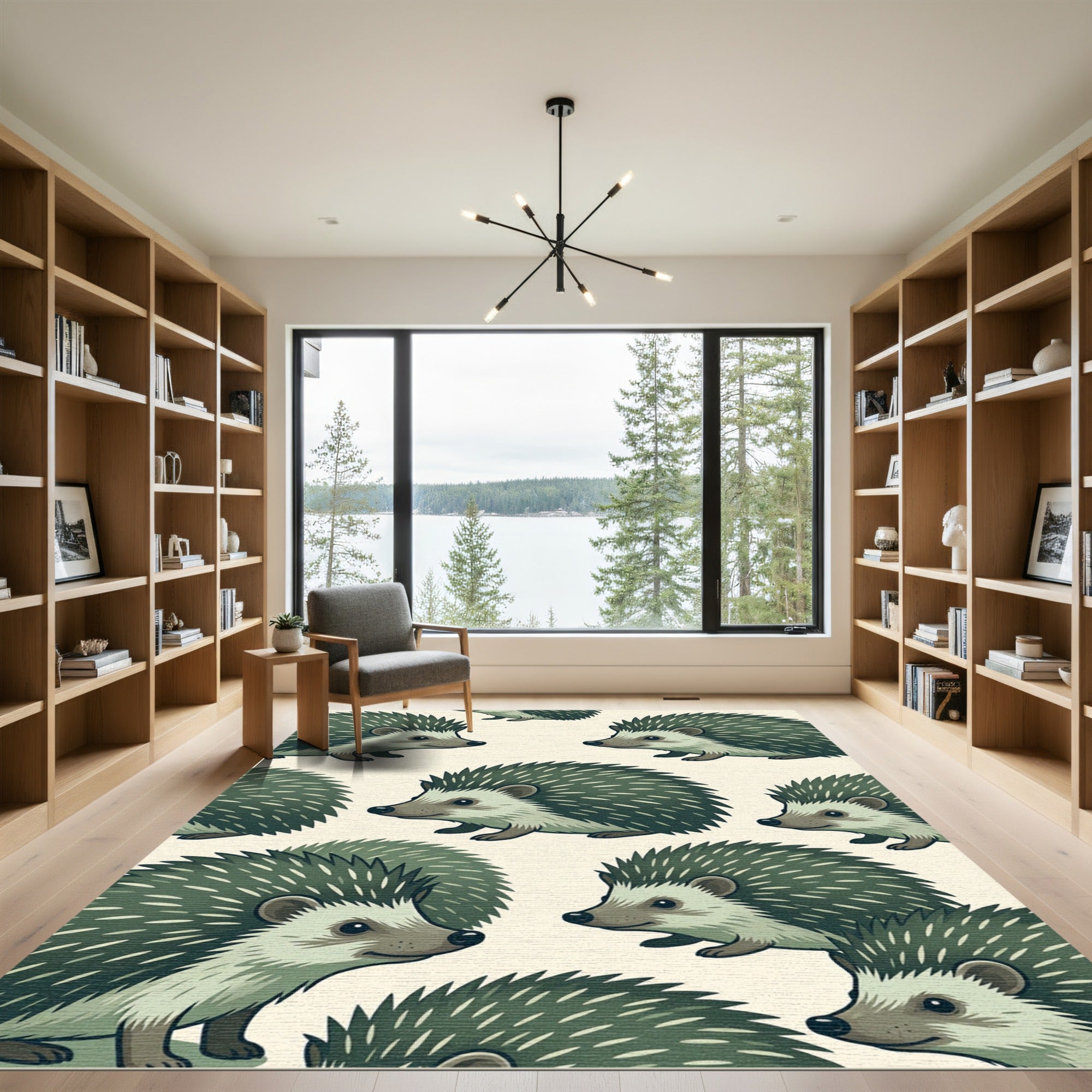 Whimsical Sage Green Hedgehog Flora Rug