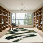 Modern Olive Green Abstract Swirl Rug
