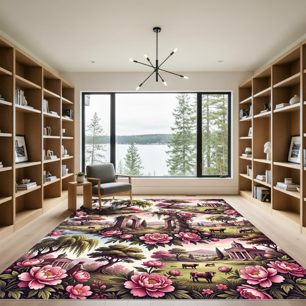 Pink Peony Floral Arch Landscape Rug