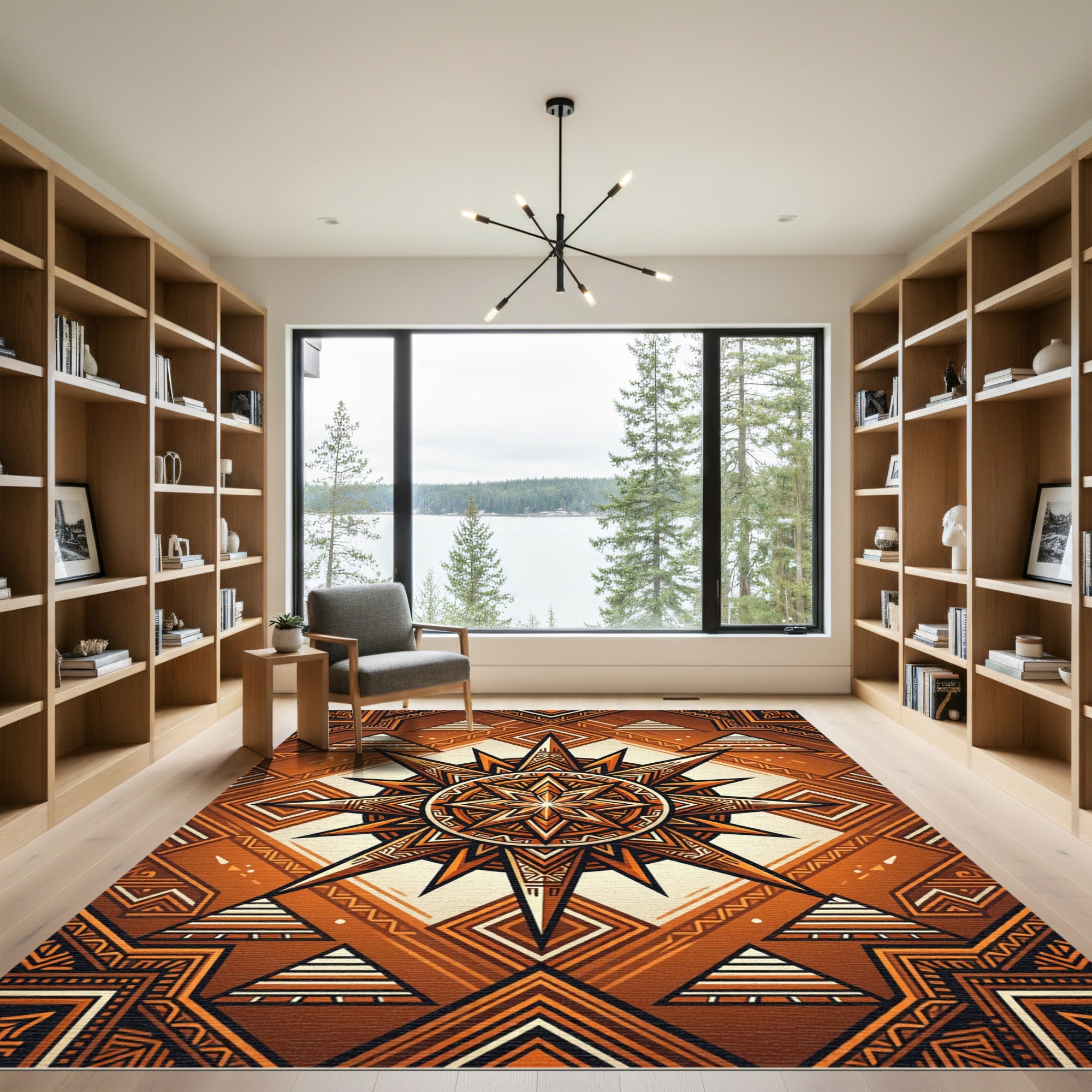 Geometric Amber Sunburst Star Tapestry Rug