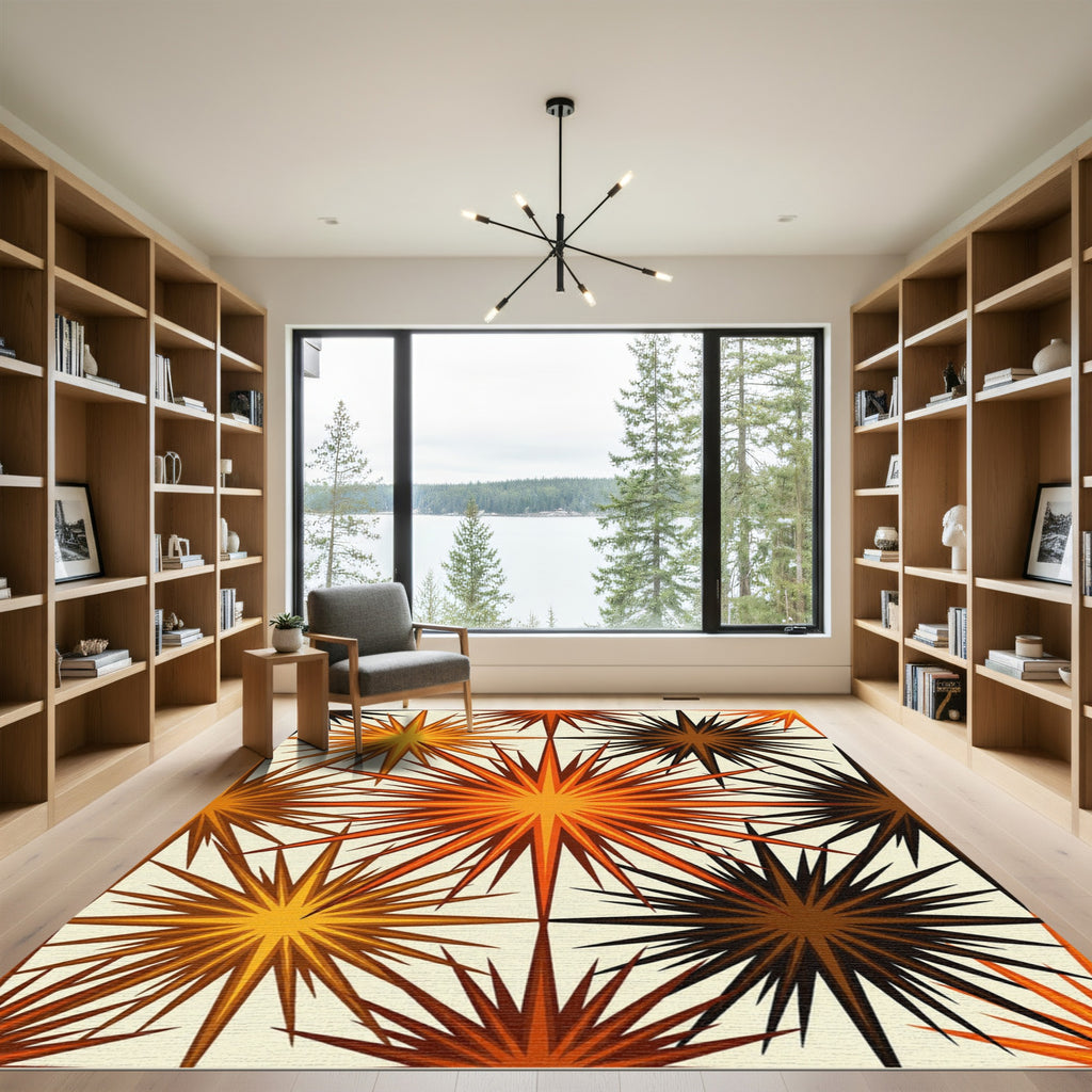 Retro Orange Starburst Burst Pattern Rug