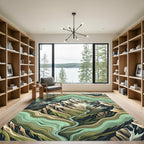 Earthy Green Tiered Mountain Line Art Rug
