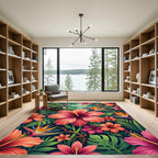 Vibrant Tropical Hibiscus Bird of Paradise Rug