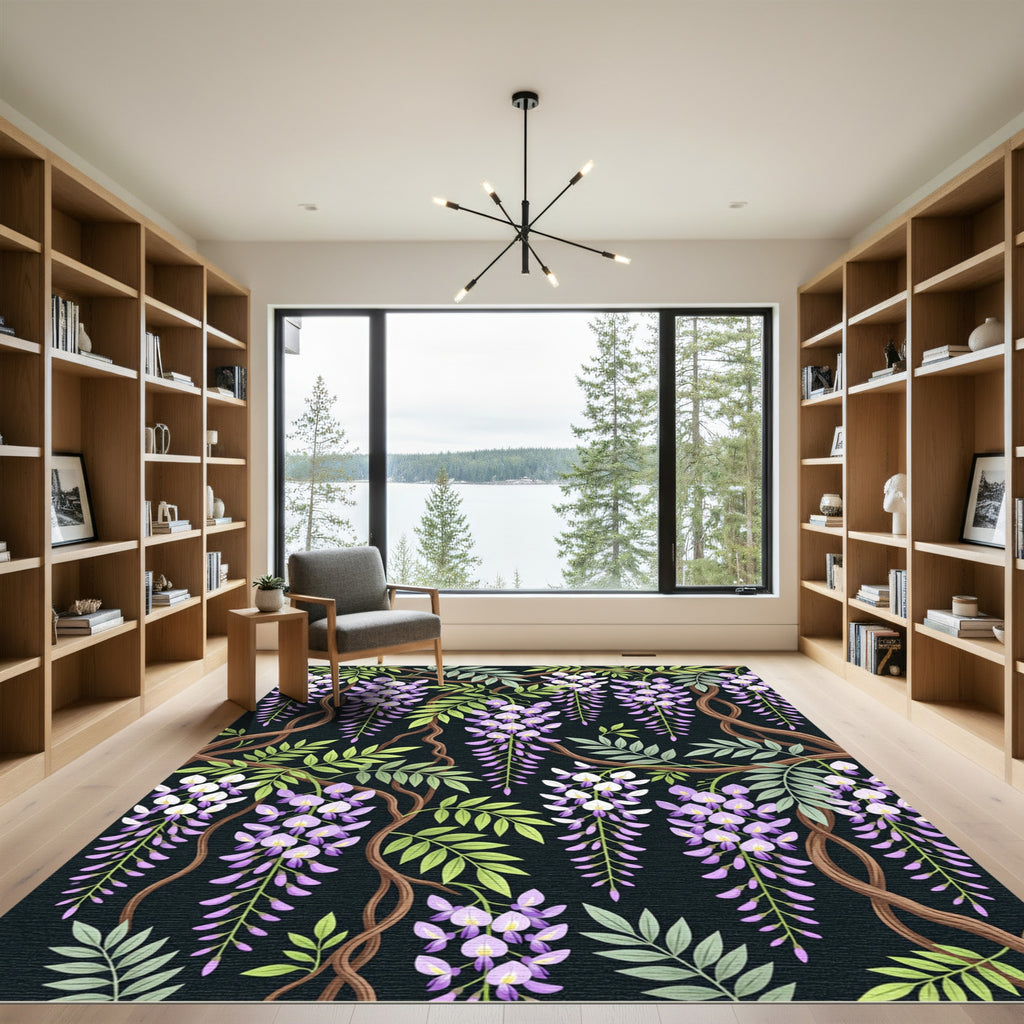 Lavender Wisteria Vine Dark Floral Rug