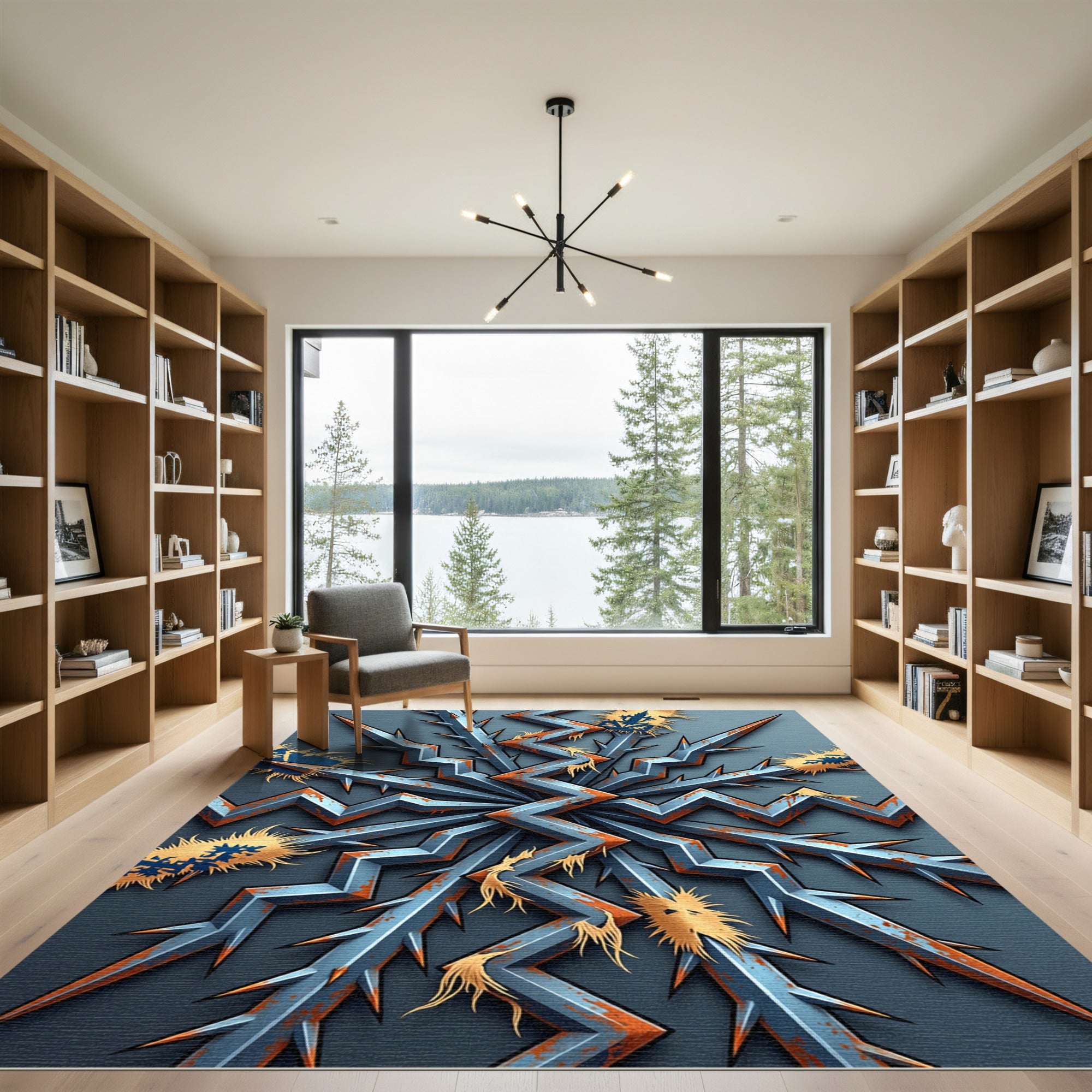 Jagged Blue Steel Radial Spikes Rug