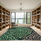Emerald Ornate Damask Scroll Foliage Rug