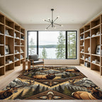 Rustic Elk Mountain Geometric Earthy Tapestry Rug
